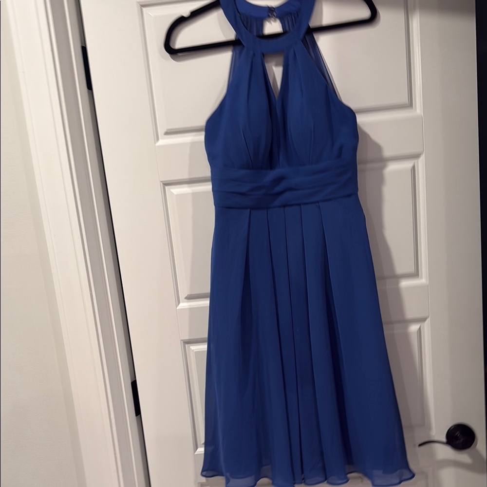 Azazie Halter Neck Blue Midi Dress